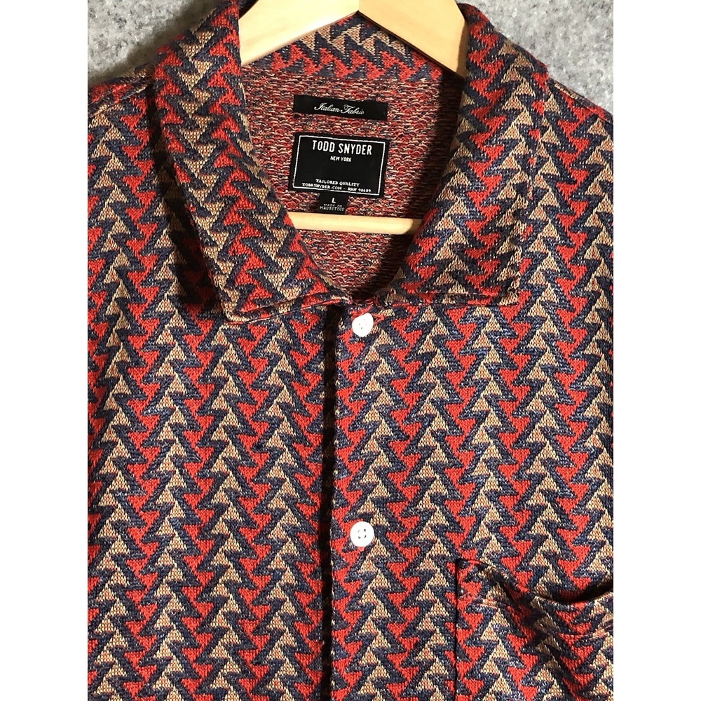 Todd Snyder Shirt Mens Large Red Linen Italian Fabric Blend Geometric Classic